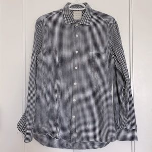Like New Billy Reid Standard Cut Medium Blue Gingham Cotton Button-Up Shirt
